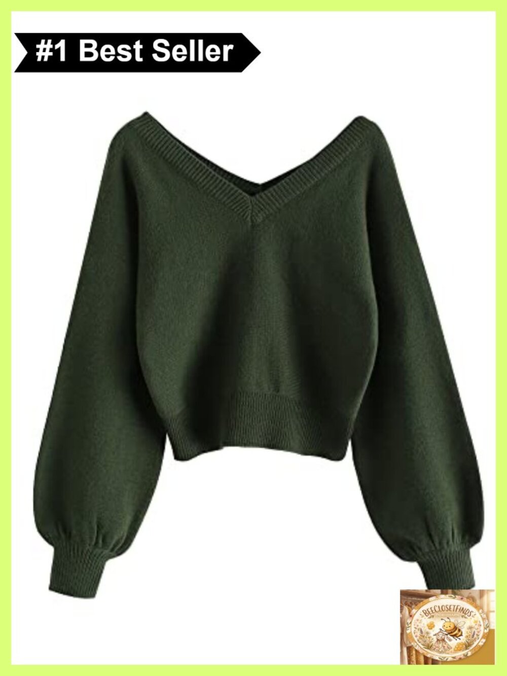 Cropped V-Neck Knit Sweater Long Sleeve Pullover Jumper Top
